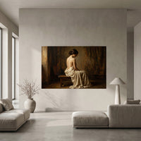 Contemplative Woman Draped Classical Oil Painting Style Canvas Print Wall Art for Serene Decor - Mockup Display 11