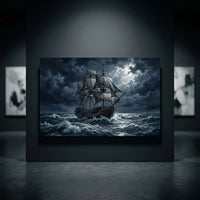 Dramatic Pirate Ship Oil Painting Style Canvas Print Wall Art, Nautical Theme - Mockup Display 10