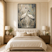 Elegant White Cranes Oil Painting Style Canvas Print Wall Art, Serene Decor - Mockup Display 10
