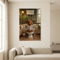 Dachshund Bathroom Stretched Canvas Wall Art, Humorous Dog Print, Vintage Powder Room Decor