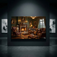 Aristocratic Dogs in Grand Living Room Oil Painting Style Canvas Print Wall Art, Elegant Decor - Mockup Display 10