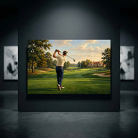 Golfer's Powerful Swing Oil Painting Style Canvas Print Wall Art for Sporty Decor - Mockup Display 10