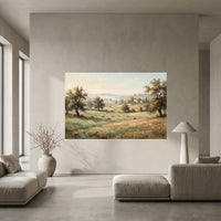 Rustic Landscape with Grazing Sheep Oil Painting Style Canvas Print Wall Art, Farmhouse Decor - Mockup Display 10