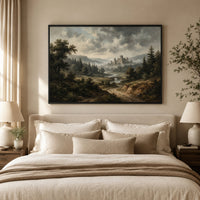 Misty Castle Landscape Oil Painting Style Canvas Print Wall Art, Majestic Scenery - Mockup Display 10
