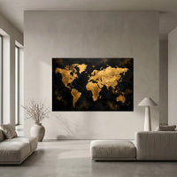 Textured Golden World Map Modern Abstract Canvas Print Wall Art, Elegant Decor - Mockup Display 10