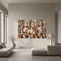 Cubist Three Women Portrait Canvas Print Wall Art, Abstract Gallery Style - Mockup Display 10