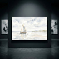 Serene Sailboat Watercolor Style Canvas Print Wall Art, Coastal Home Decor Accent - Mockup Display 10