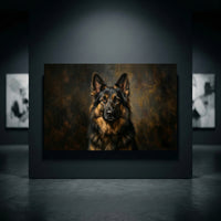 German Shepherd Stretched Canvas Wall Art, Dramatic Dog Portrait Print, Rustic Living Room Decor