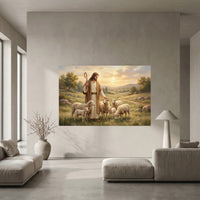 Jesus the Good Shepherd Oil Painting Style Canvas Print Wall Art for Devotion - Mockup Display 10