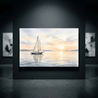 Serene Sailboat Sunset Watercolor Style Canvas Print Wall Art Coastal Decor - Mockup Display 10