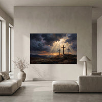 Three Crosses Hill Oil Painting Style Canvas Print Wall Art, Dramatic Scene - Mockup Display 10