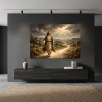 Jesus Walking Path Oil Painting Style Canvas Print Wall Art, Divine Light - Mockup Display 10