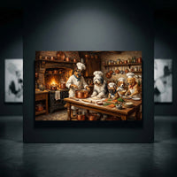Chef Dogs Cooking Oil Painting Style Canvas Print Wall Art Rustic Kitchen Decor - Mockup Display 10
