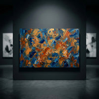Bold Abstract Textured Palette Knife Canvas Print Wall Art, Blue Orange Gold - Mockup Display 10