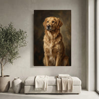 Golden Retriever Dog Portrait Oil Painting Style Canvas Print Wall Art, Elegant Decor - Mockup Display 10