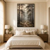 Misty Forest Path Oil Painting Style Canvas Print Wall Art, Nature Landscape - Mockup Display 10