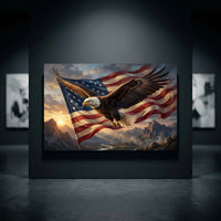 Majestic Bald Eagle American Flag Oil Painting Style Canvas Print Wall Art Patriotic Decor - Mockup Display 10