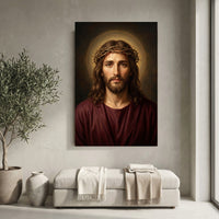 Jesus Christ Crown of Thorns Realistic Spiritual Portrait Canvas Print Wall Art - Mockup Display 10