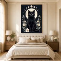 Mystical Black Cat Moon Phases Celestial Canvas Print Wall Art, Elegant Home Decor - Mockup Display 10