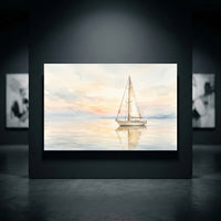 Tranquil Sailboat Sunset Watercolor Style Canvas Print Wall Art Coastal Decor - Mockup Display 10
