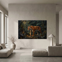 Majestic Tiger in Lush Jungle Realistic Canvas Print Wall Art, Nature-Inspired Decor - Mockup Display 10