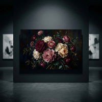 Dark Floral Bouquet Oil Painting Style Canvas Print Wall Art for Elegant Decor - Mockup Display 10