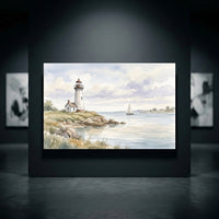 Lighthouse Coastal Seascape Watercolor Style Canvas Print Wall Art, Nautical Decor - Mockup Display 10