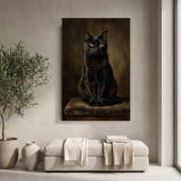 Elegant Black Cat Portrait Oil Painting Style Canvas Print Wall Art, Regal - Mockup Display 10