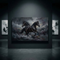 Dynamic Black Horses Oil Painting Style Canvas Print Wall Art for Modern Decor - Mockup Display 10