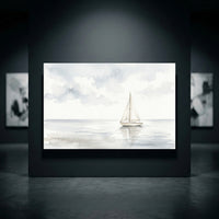 Serene Watercolor Sailboat Seascape Canvas Print Wall Art, Coastal Tranquility - Mockup Display 10