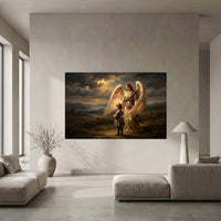 Guardian Angel and Child Religious Oil Painting Style Canvas Print Wall Art - Mockup Display 10
