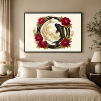 Golden and Black Koi Fish Peony Japanese Art Style Canvas Print Wall Art Decor - Mockup Display 10