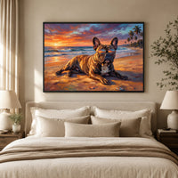 French Bulldog Sunset Beach Oil Painting Style Canvas Print Wall Art, Vibrant - Mockup Display 10
