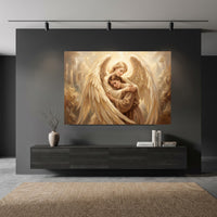 Serene Angelic Embrace Oil Painting Style Canvas Print Wall Art for Peace - Mockup Display 10