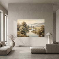 Serene Misty River Landscape Oil Painting Style Canvas Print Wall Art, Nature Decor - Mockup Display 10