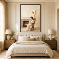 Serene Mother & Baby with Guardian Angel Oil Painting Style Canvas Print Wall Art - Mockup Display 10