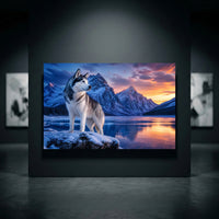 Siberian Husky Winter Mountain Sunset Realistic Canvas Print Wall Art Décor - Mockup Display 10