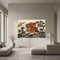 Japanese Ukiyo-e Tiger Art Print Canvas Wall Art, Cultural Statement Piece - Mockup Display 10