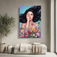 Vibrant Woman with Floral Butterflies Canvas Print Wall Art, Floral Beauty - Mockup Display 10