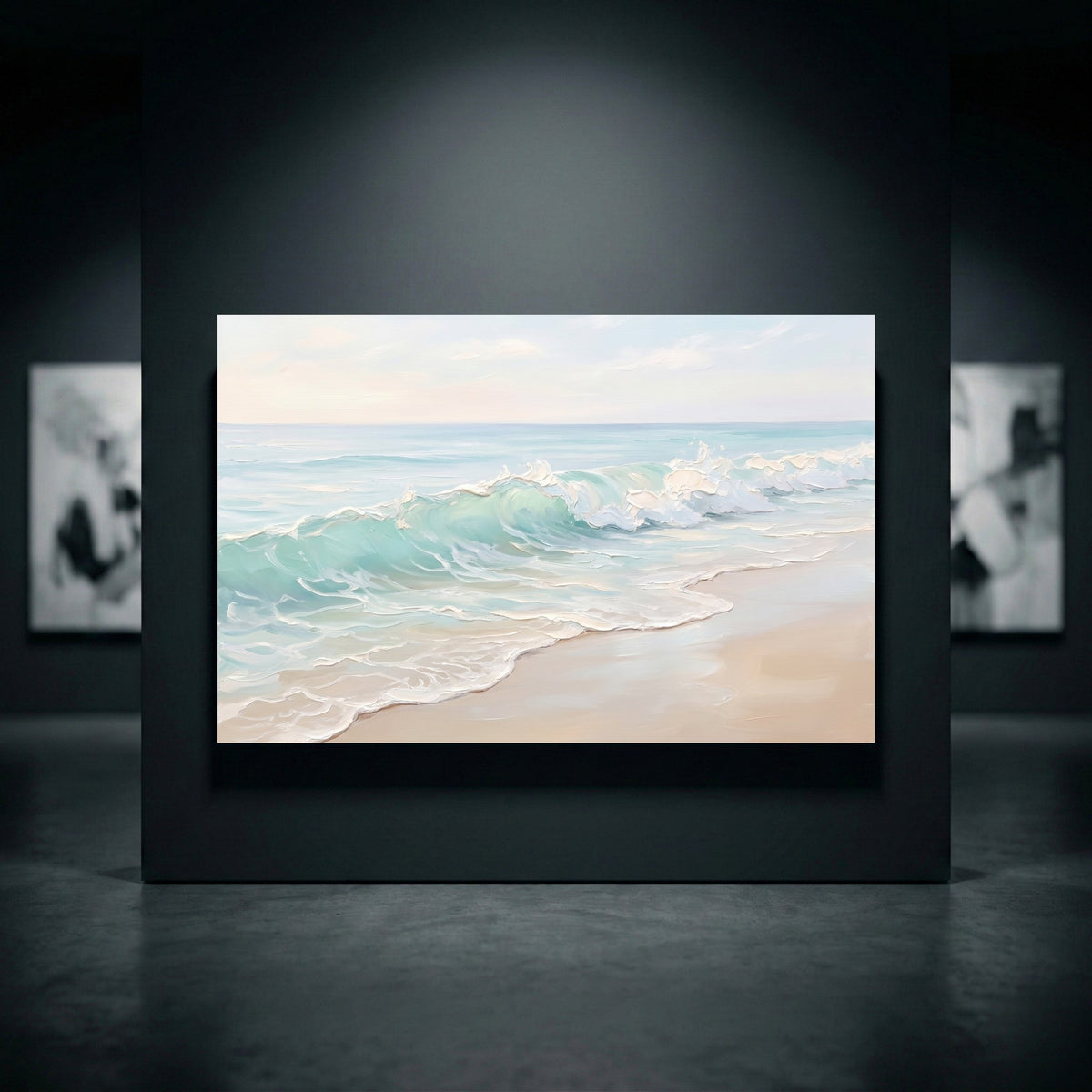 Serene Ocean Wave Impasto Style Canvas Print Wall Art, Coastal Home Decor Accent - Mockup Display 10