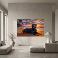 Cool Rottweiler Dog Oil Painting Style Canvas Print Wall Art, Tropical Sunset - Mockup Display 10