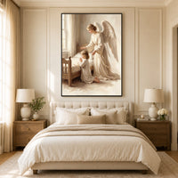 Guardian Angel Child Prayer Oil Painting Style Canvas Print Wall Art Divine - Mockup Display 10
