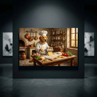 Golden Retriever Chef Pasta Oil Painting Style Canvas Print Wall Art Rustic Kitchen Decor - Mockup Display 10