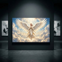 Serene Angel Figure Heavenly Rays Spiritual Art Canvas Print Wall Art, Divine - Mockup Display 10