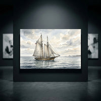 Watercolor Schooner Ship Seascape Canvas Print Wall Art Coastal Decor - Mockup Display 10