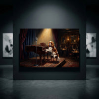 Cavalier King Charles Dog Piano Player Oil Painting Style Canvas Print Wall Art, Sophisticated Lounge Scene - Mockup Display 10