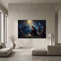 Jesus in Gethsemane Oil Painting Style Canvas Print Wall Art, Divine Light - Mockup Display 10