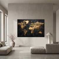 Abstract Golden World Map Textured Canvas Print Wall Art Decor - Mockup Display 10