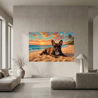 Cool French Bulldog Sunset Beach Oil Painting Style Canvas Print Wall Art for Dog Lovers - Mockup Display 10