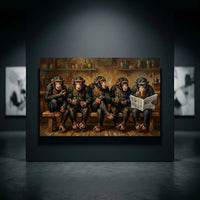 Chimpanzee Bar Canvas Wall Art, Painterly Monkey Group Print, Playful Lounge Decor